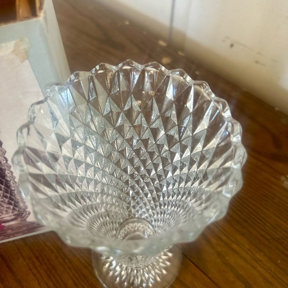 Indiana Glass Diamond Point Vase 8” Crystal Clear Pressed Glass w/ Original Box - Picture 7 of 9
